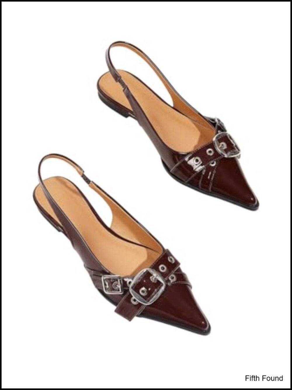Women's Slingback Flats Pointed Toe Low Heel Faux Leather Ankle Strap Dressy